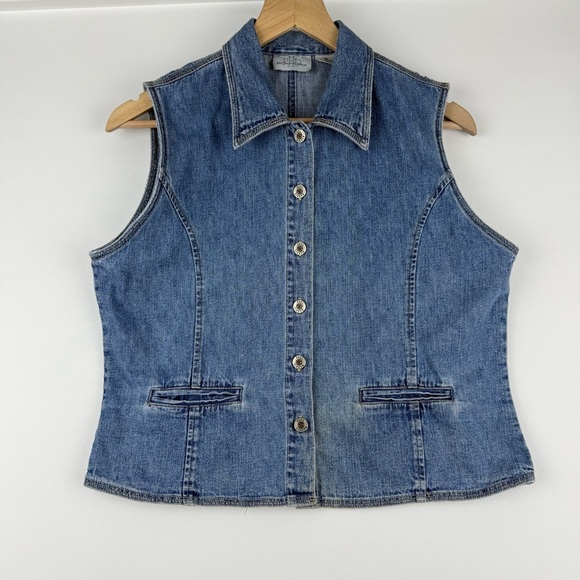 Vintage 90s Paul Harris Denim Women’s Medium Sleeveless Button-Up Jean Vest - Picture 1 of 5
